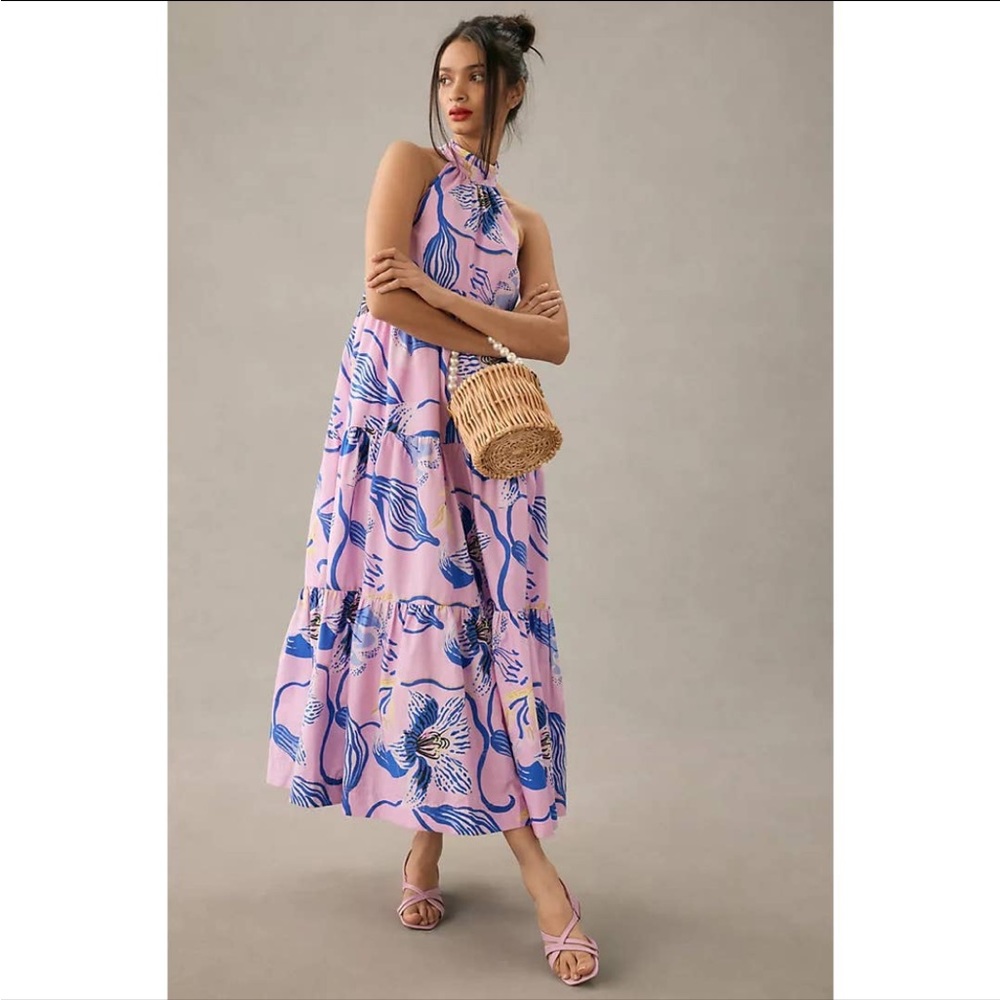 Sarah Gordon Tiered Halter Midi Dress (Anthropologie) NWT